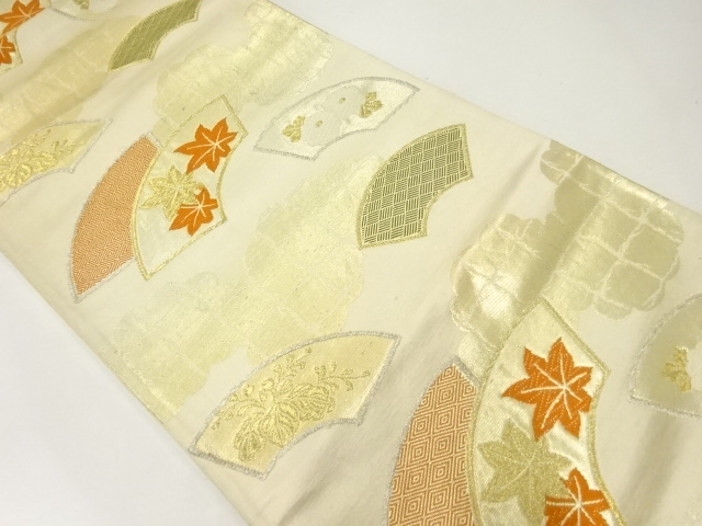 JAPANESE KIMONO / ANTIQUE FUKURO OBI / SILK / WOVEN KIKU & MAPLE